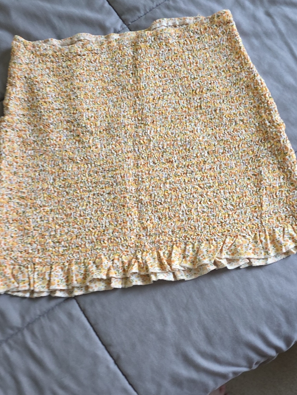 ELF Yellow Floral Smocked Ruffle Mini Skirt